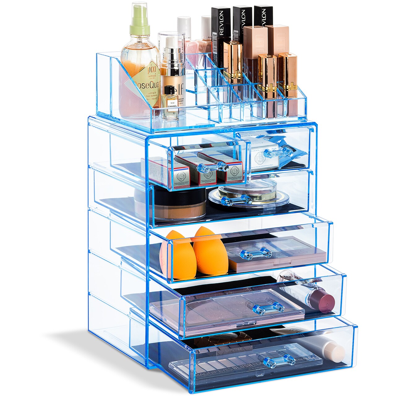 Sorbus 2 Piece Acrylic Makeup and Jewelry Storage Organizer Case (6 Drawers and Lipstick Tray)